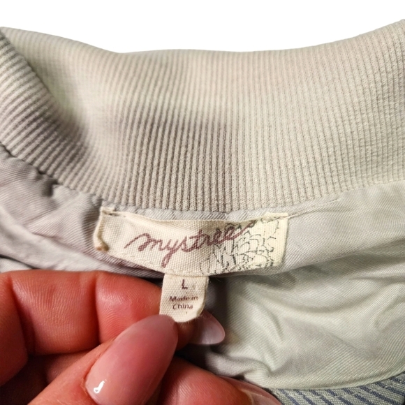 Mystree Large Lightweight Bomber Jacket Off White Crew Neck Long Sleeve - Picture 5 of 5